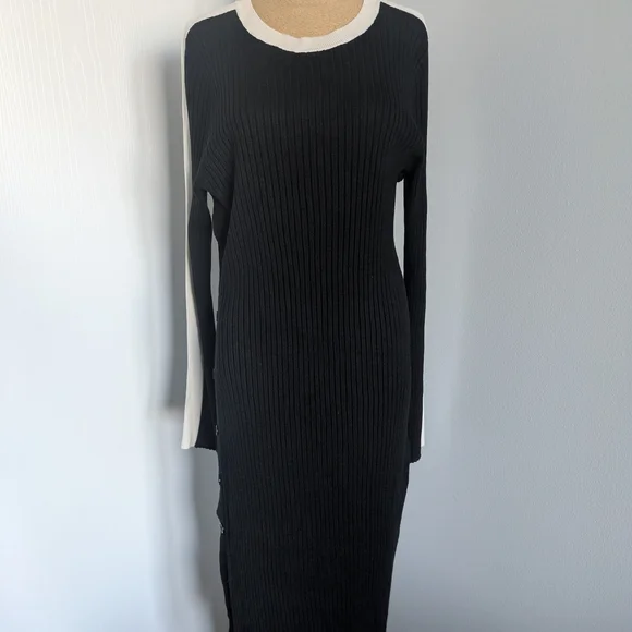 Chic Black and White Long Sleeve Dress - Picture 1 of 6